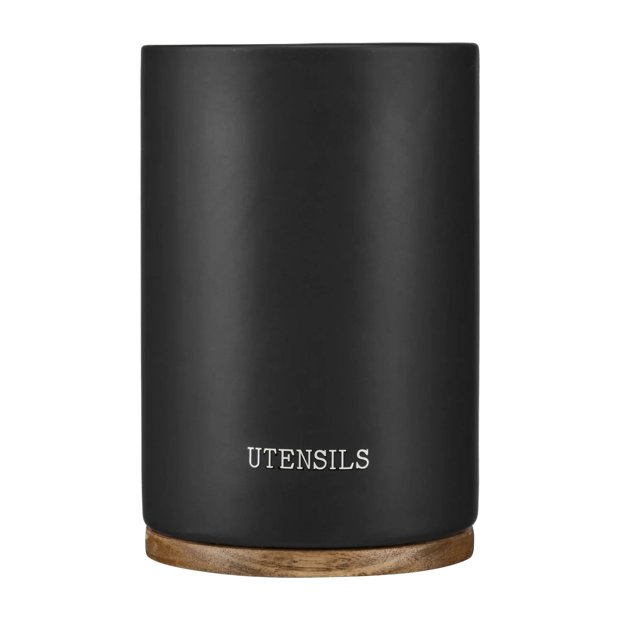 Black Ceramic Ustensil Holder with Wooden Base - Image 4