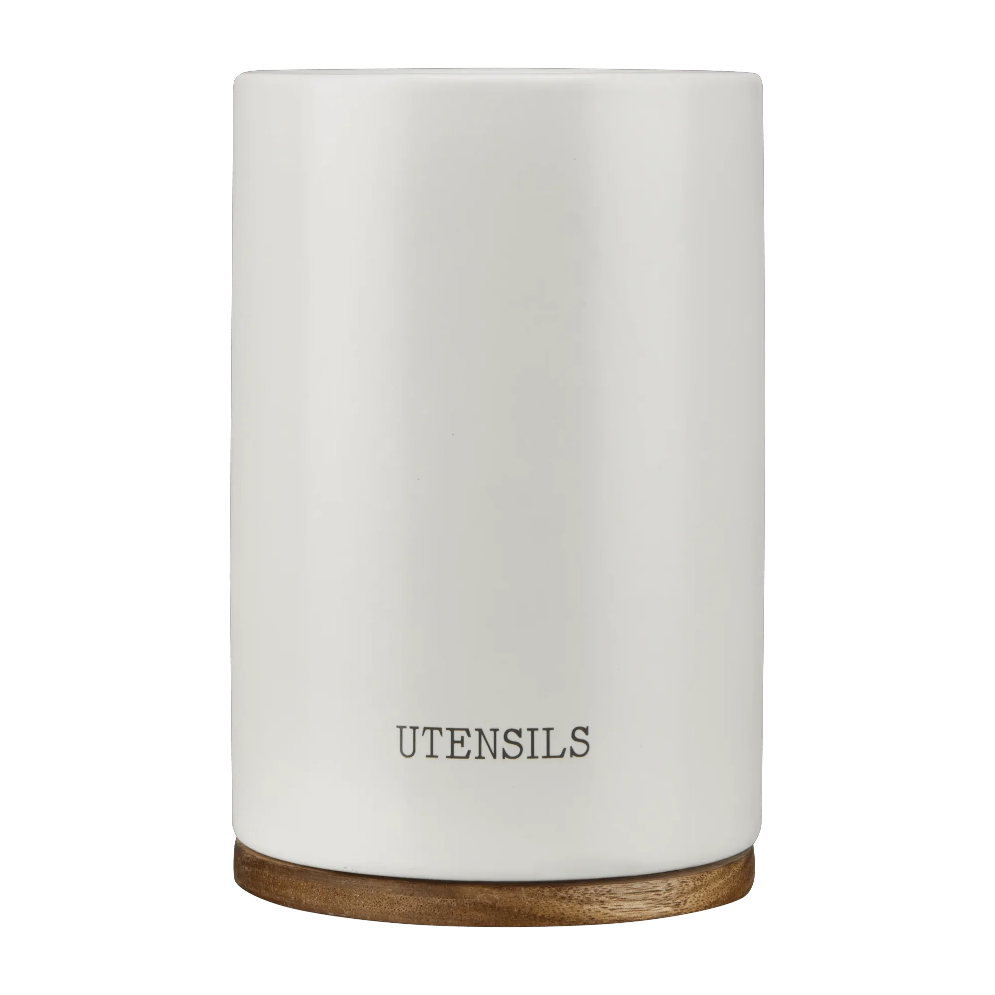 White Ceramic Ustensil Holder with Wooden Base - Image 3