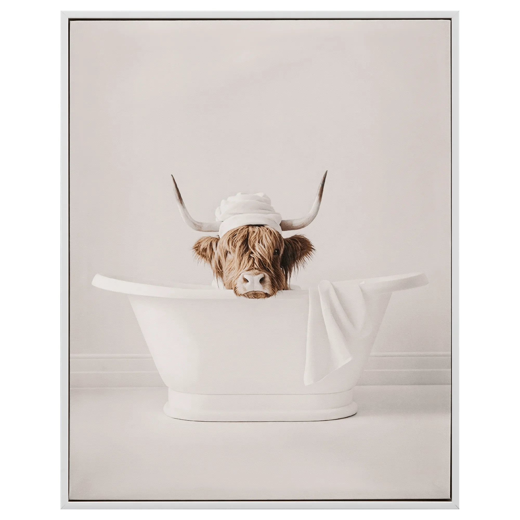 Cow in Bath Framed Canvas