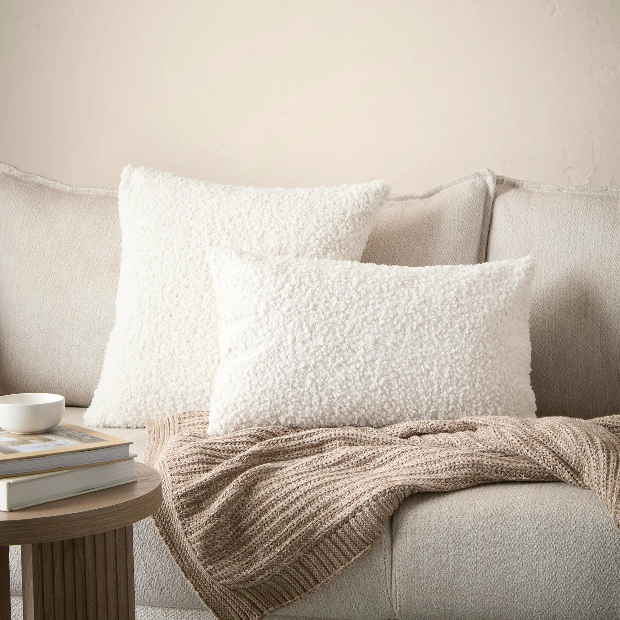 Off White Doodle Boucle Lumbar Throw Pillow - Image 3