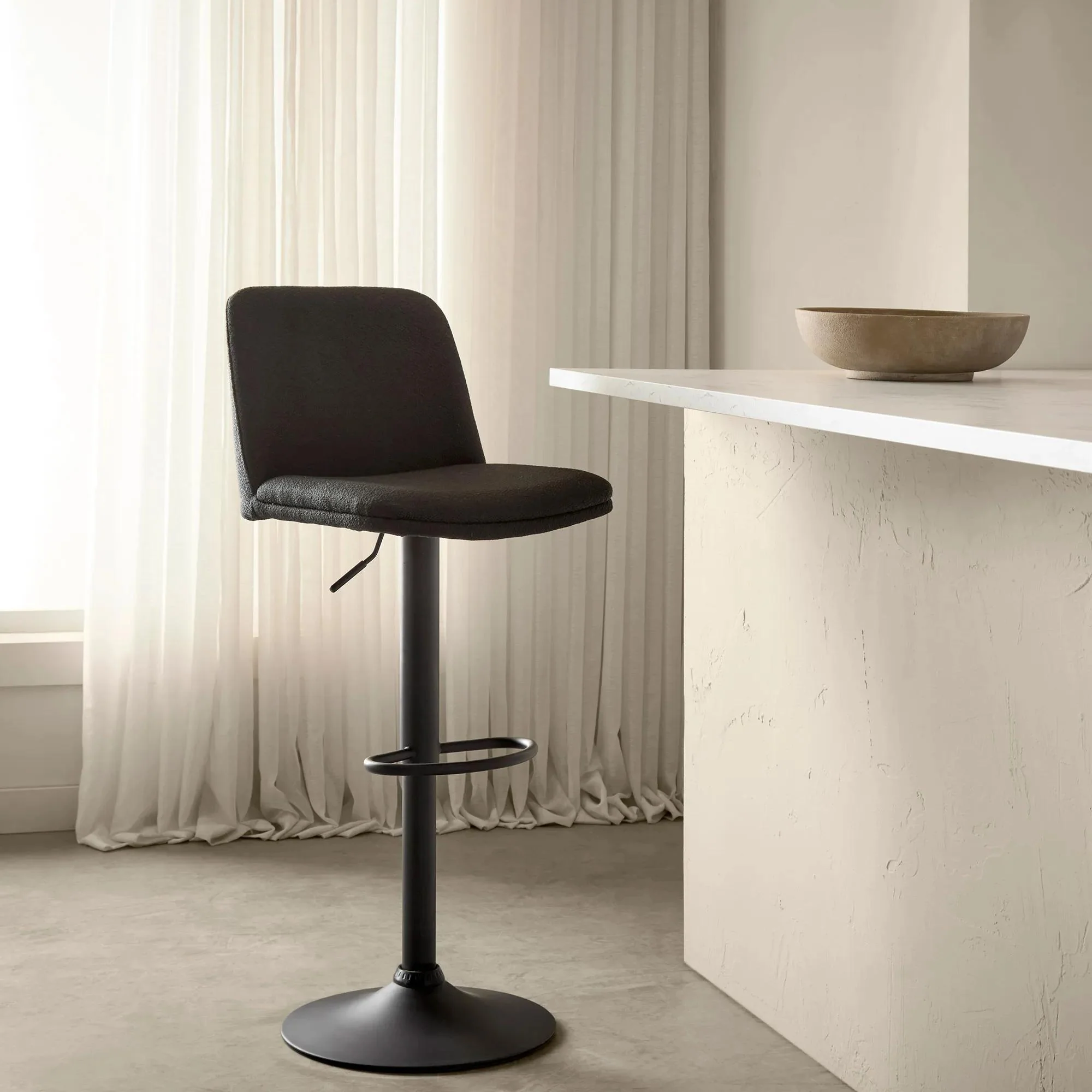 Oatmeal Fabric and Metal Adjustable Bar Stool - Image 3