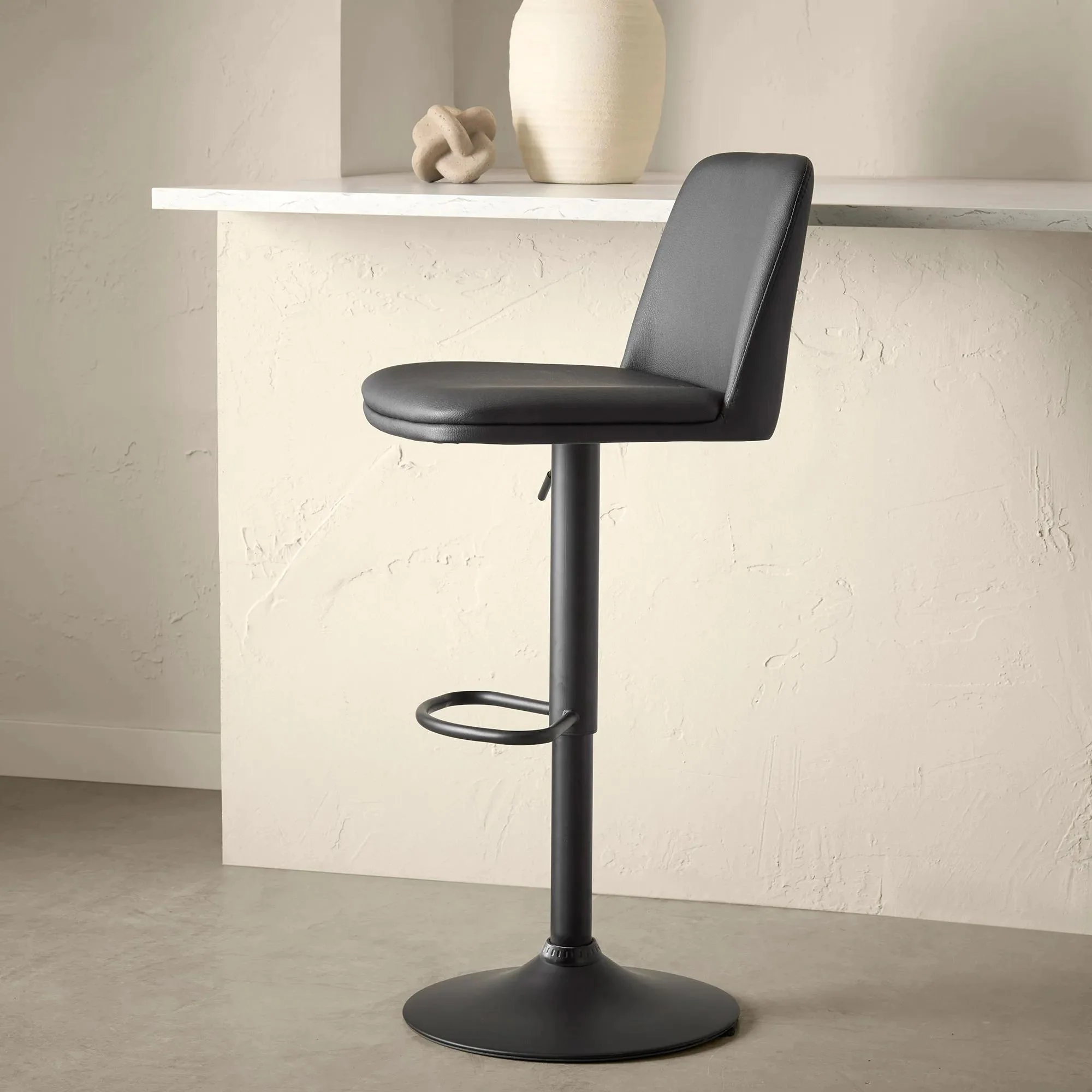 Black Faux Leather and Metal Bar Stool - Image 2