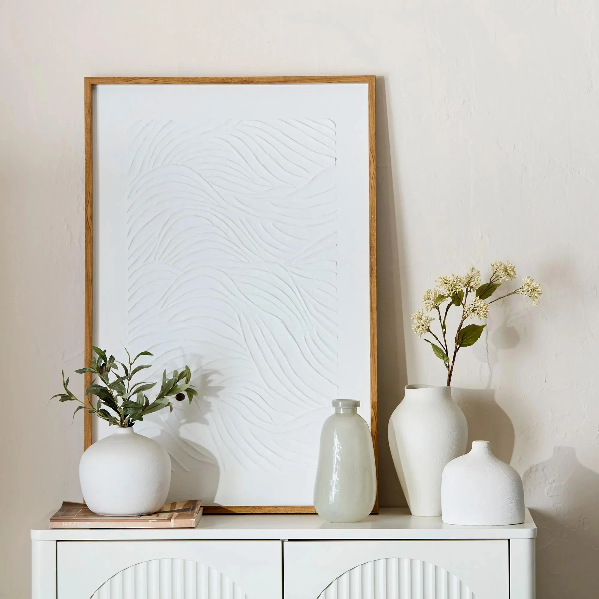 Glossy White Glass Decorative Vase - Image 2