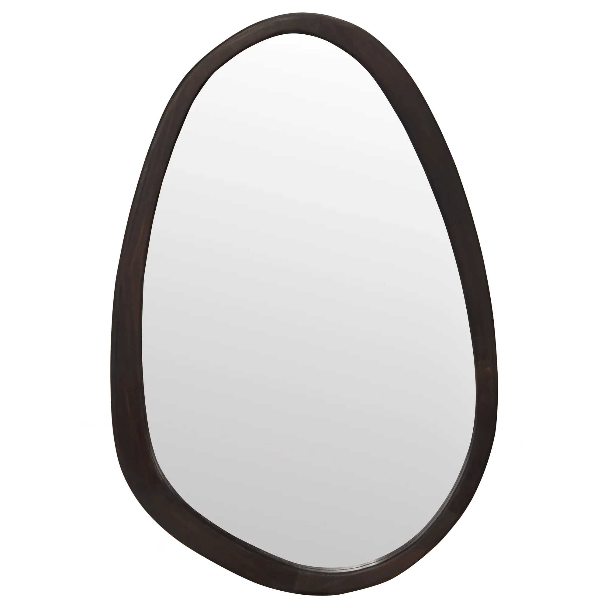 Organic Shaped Mirror with Brown Wood Frame