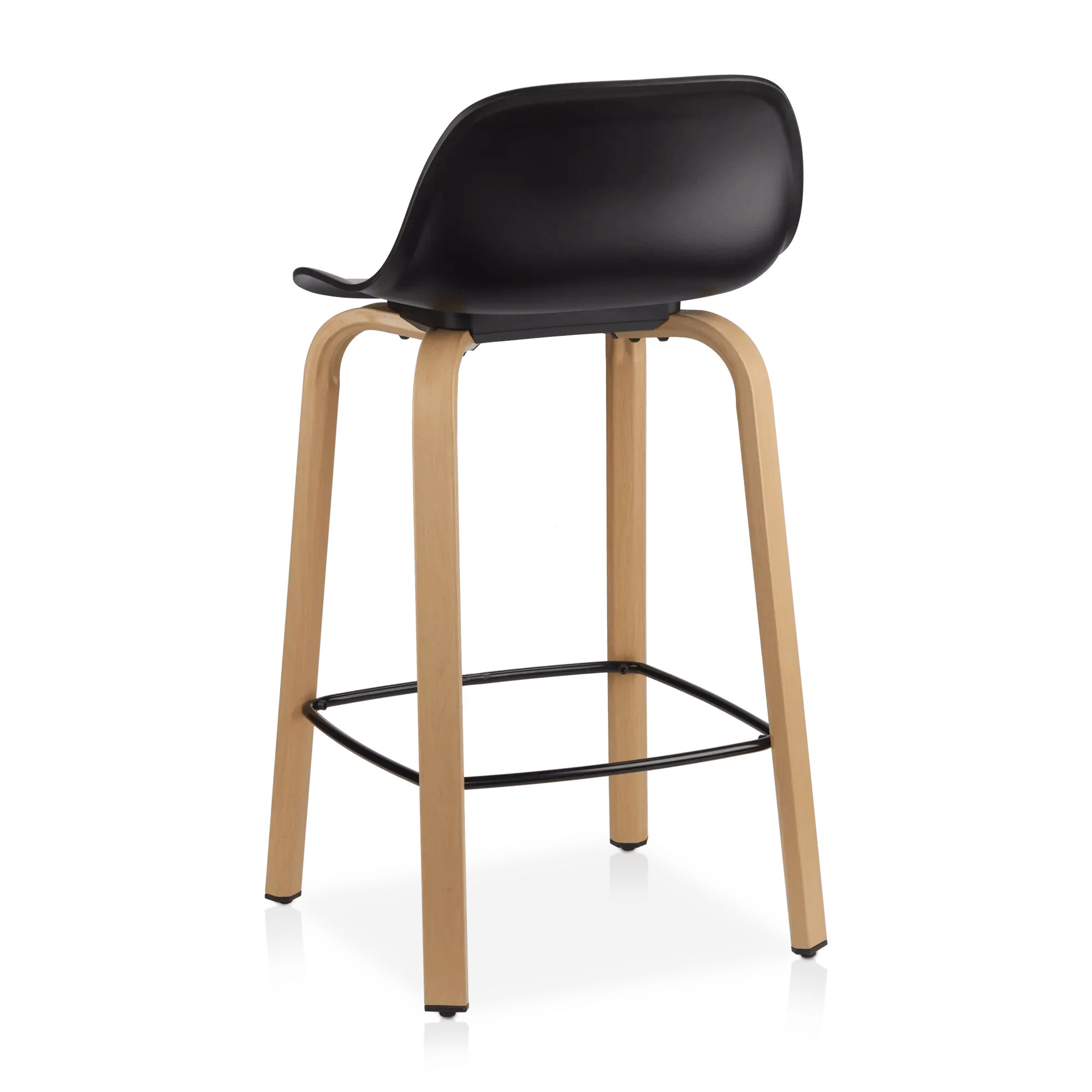 Black Plastic and Wood Metal Veneer Counter Stool - Image 6