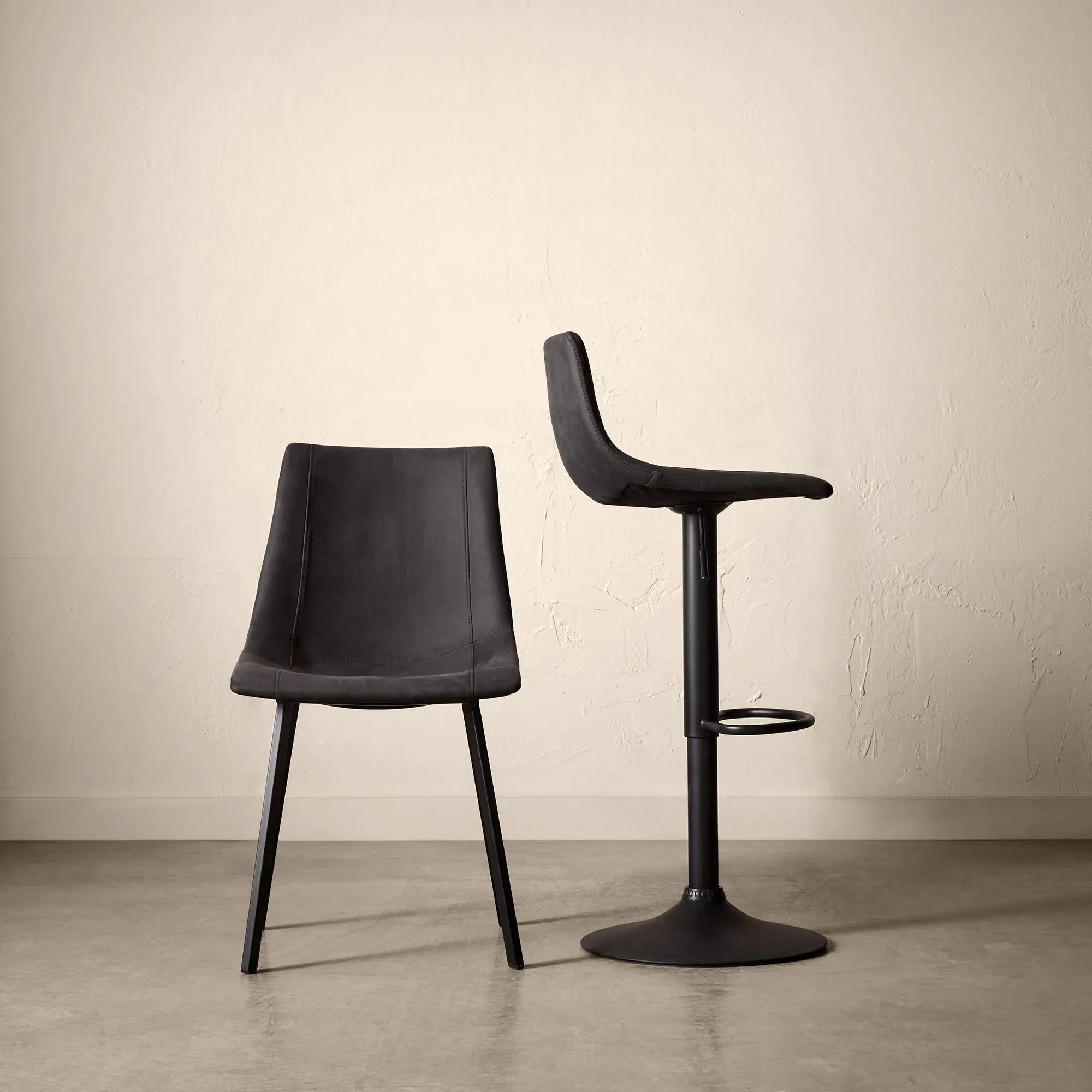 Black Textured Faux Leather & Metal Adjustable Bar Stool - Image 2
