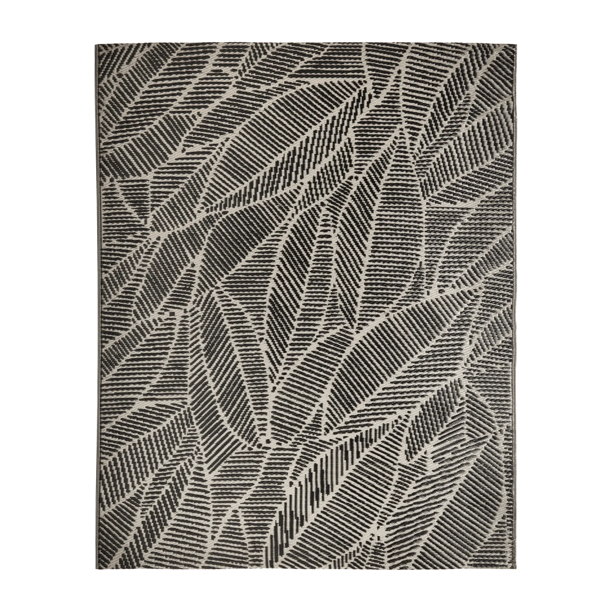 Two-Tone Black Leaf Print Reversible Rug 8x10