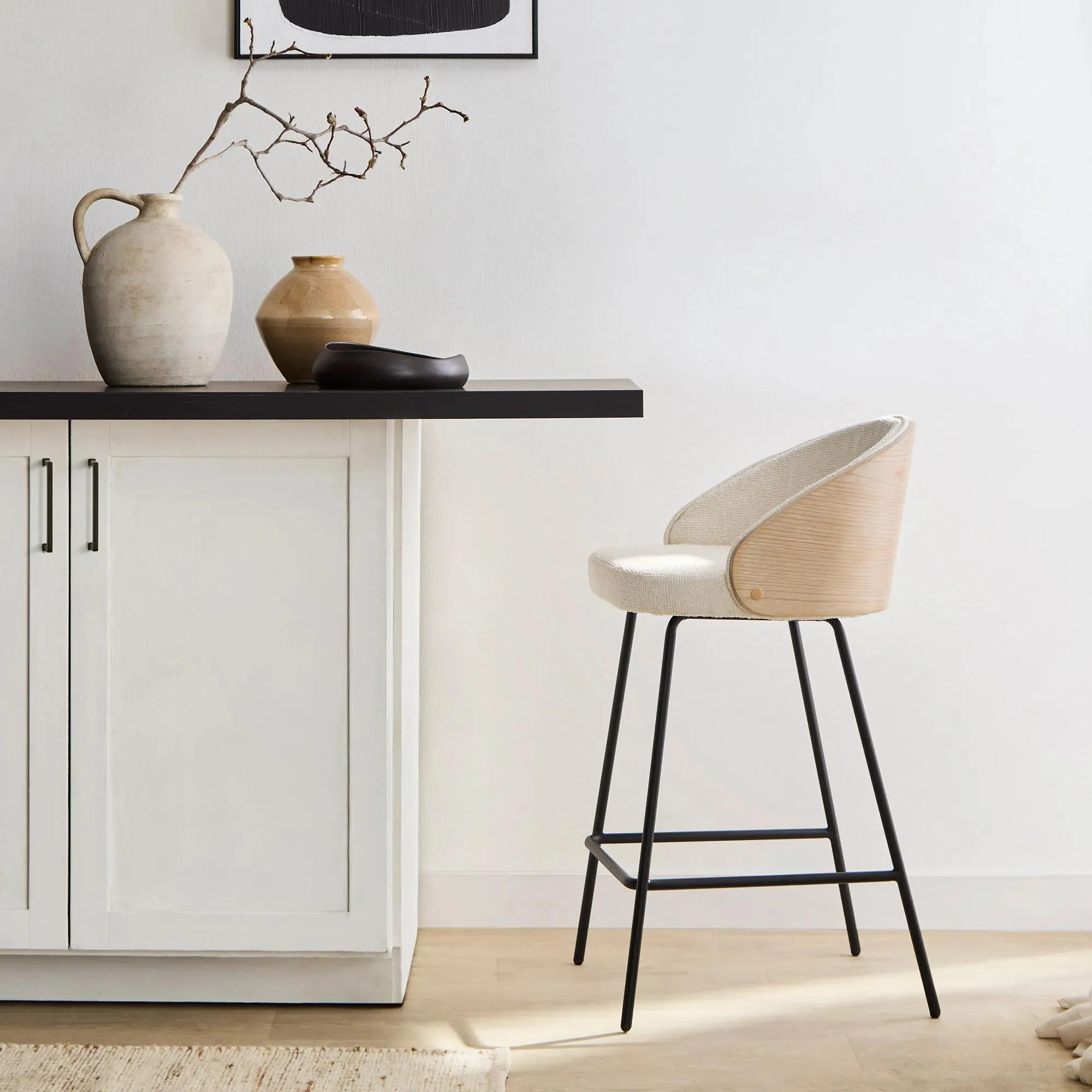 Upholstered Bar Stool with Wood Back - Image 2