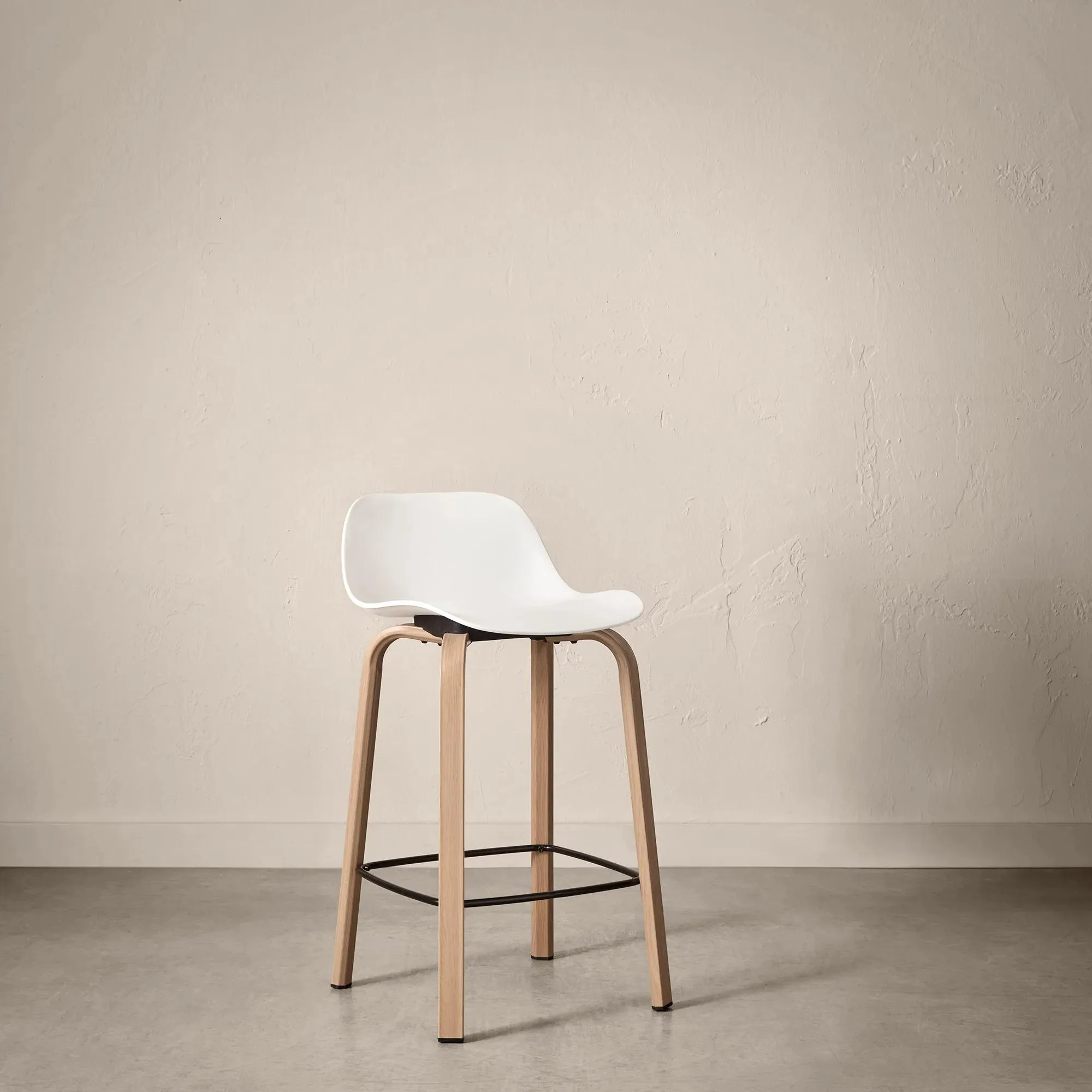 White Bar Stool with Natural Wood Legs - Image 3