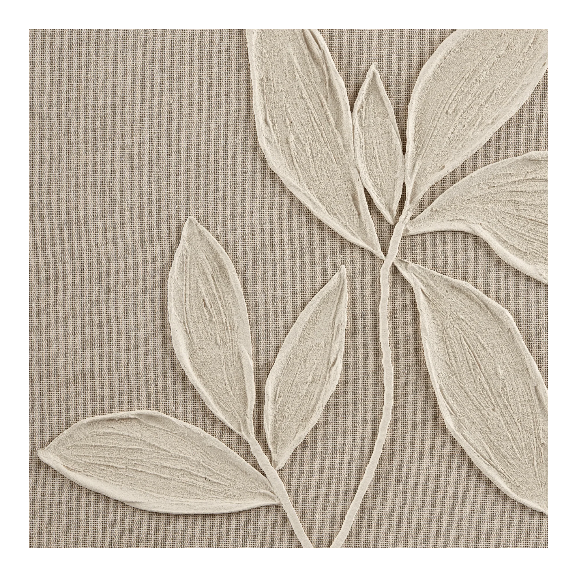 White Plaster Leaf on Linen Framed Art - Image 2