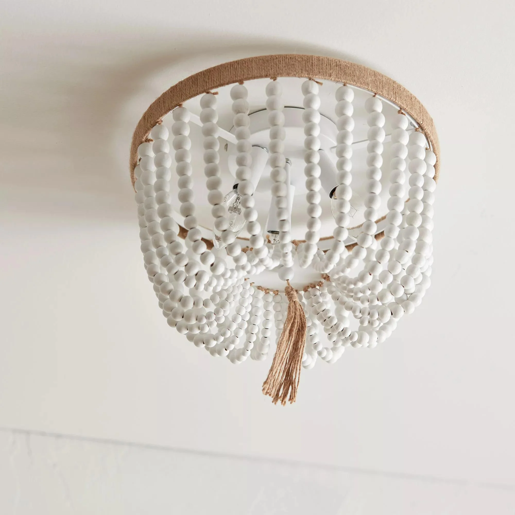 Wooden Bead and Tassel Ceiling Lamp - Image 2